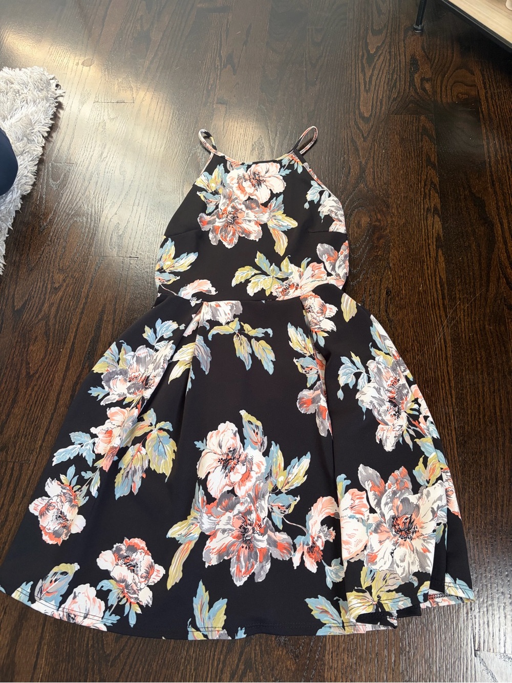 Soprano Black Dress with Pastel Floral Accents